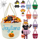 Personalized Halloween Basket Trick or Treat Bag Customized Name Custom Halloween Candy Buckets Gift for Boys Girls,White