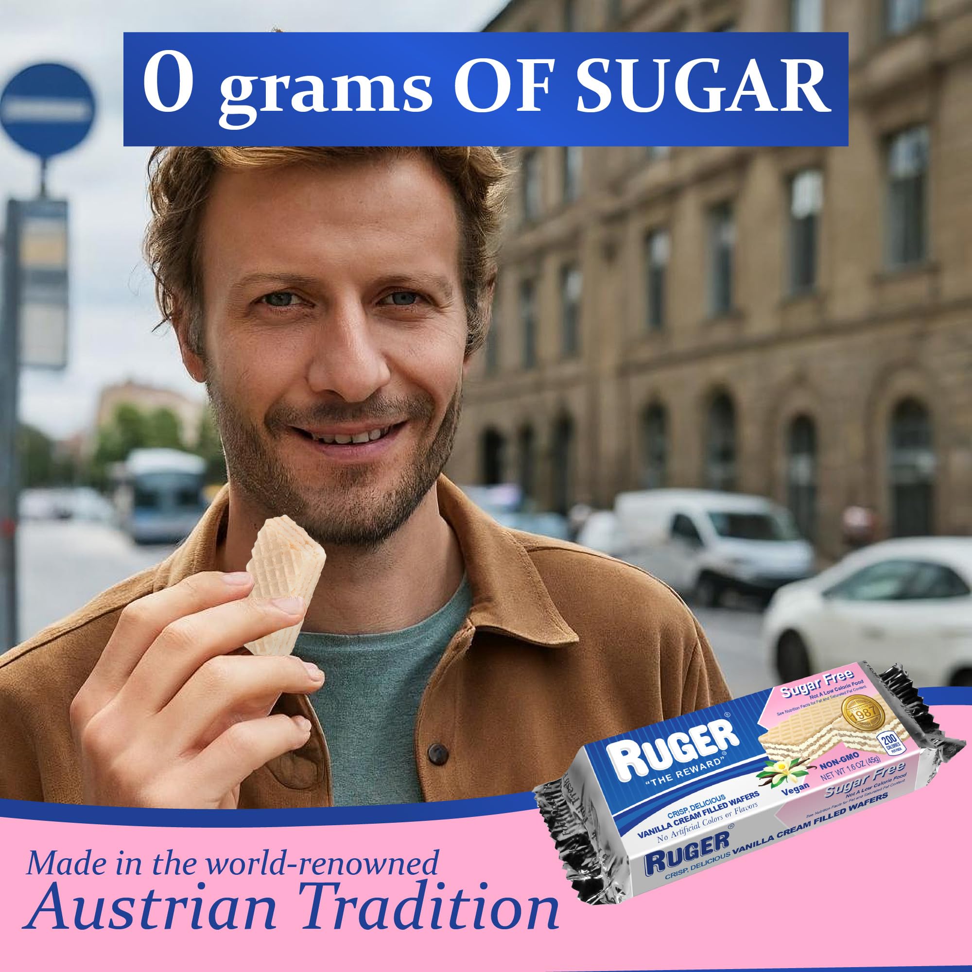 RUGER Sugar-Free Vanilla Wafers 1.6 Ounce (Pack of 12) - Delightfully Crisp & Creamy Treats - Natural Ingredients, Non-GMO, Vegan, No Artificial