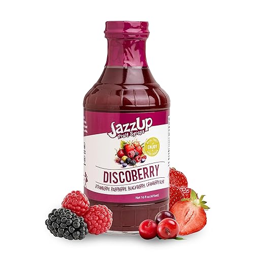 Jazzup Discoberry (Mixed Berry) Real Fruit Syrup - Pancakes, Waffles, Crepes, Lemonades, Cocktails & Drink Mixing - 16oz