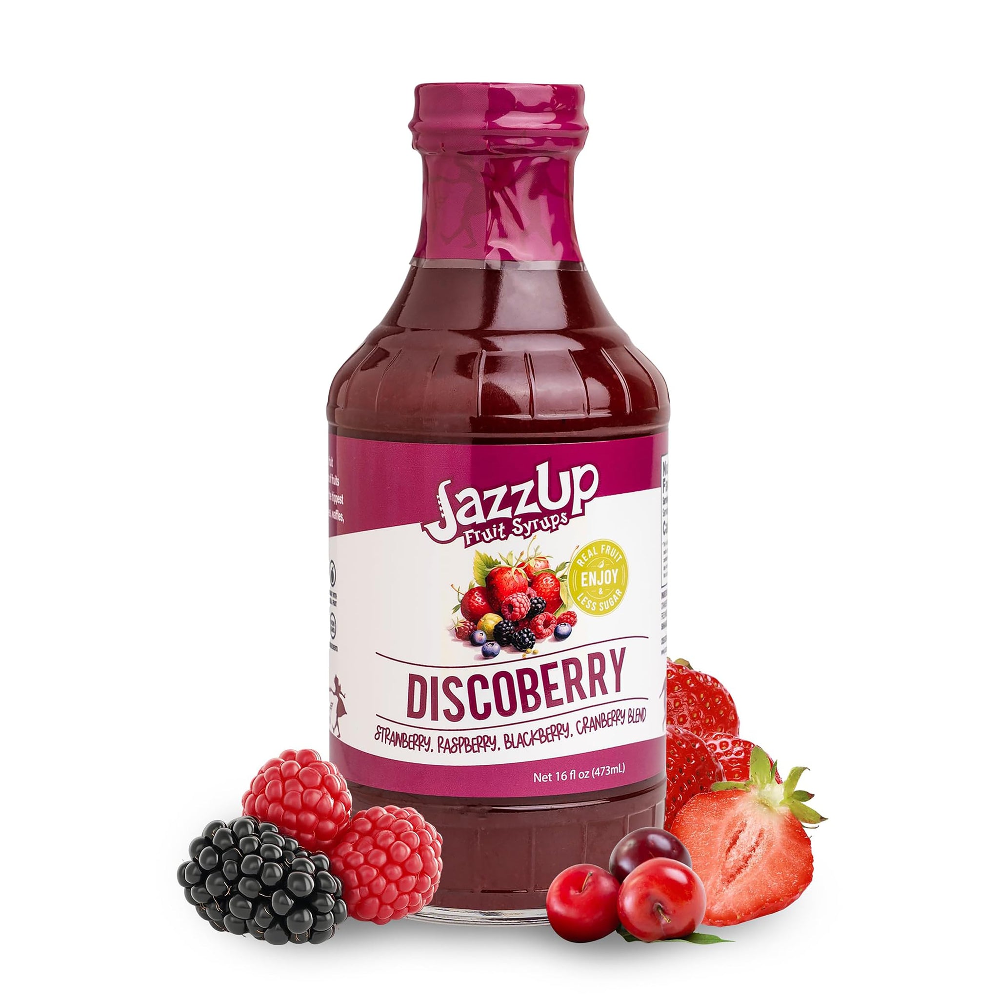 Jazzup Discoberry (Mixed Berry) Real Fruit Syrup - Pancakes, Waffles, Crepes, Lemonades, Cocktails & Drink Mixing - 16oz