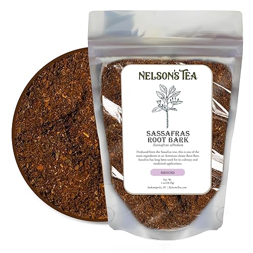 Nelson’s Tea - Sassafras Root Bark Ground - Caffeine Free - Aromatic Sassafras Albidum - Freshly Packed in a Resealable Bag for Lasting Freshness