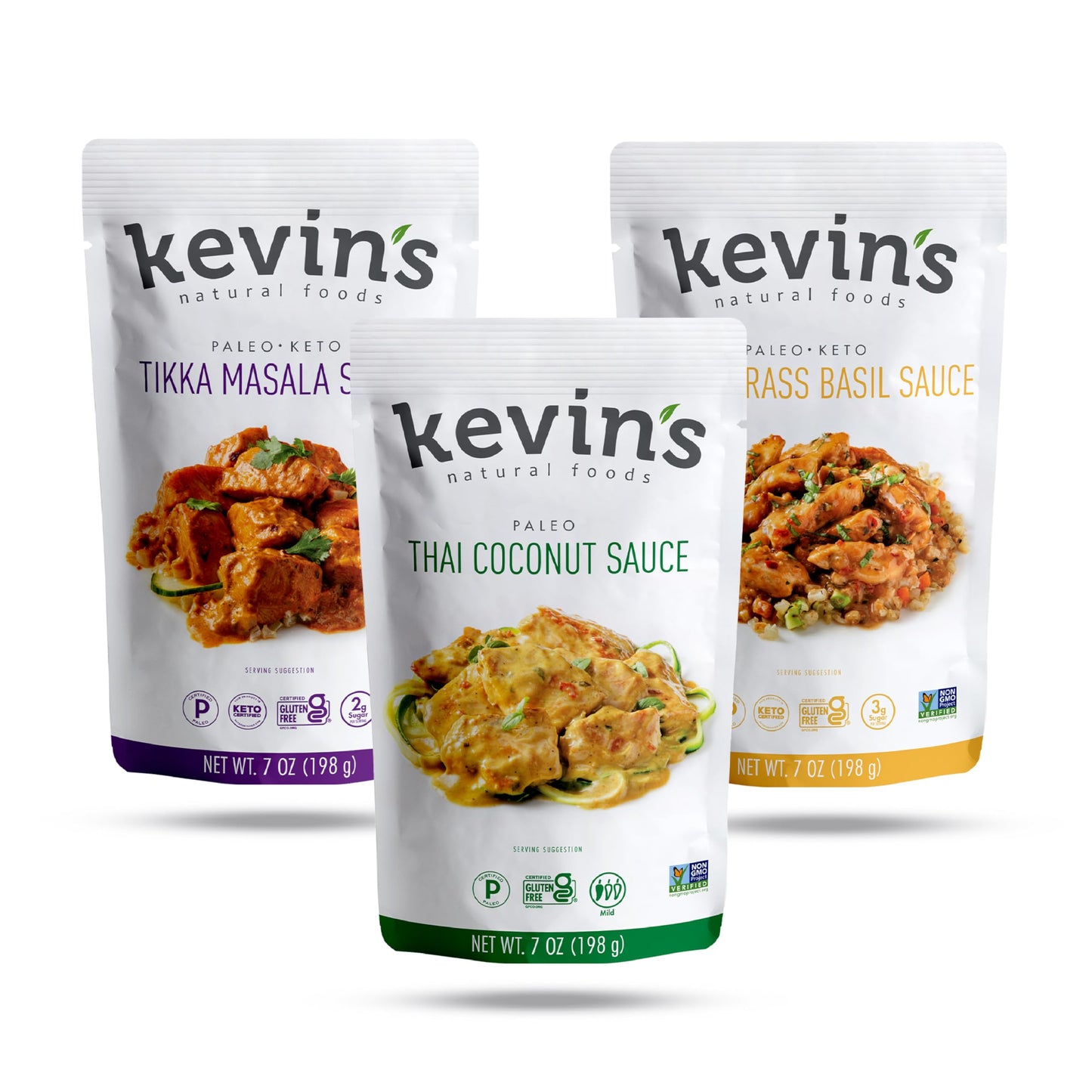 Kevin's Natural Foods Paleo Simmer Sauce Variety Pack - Stir-Fry Sauce, Gluten Free, No Preservatives, Non-GMO - 3 Pack (Tikka/Thai Coconut/Lemongrass