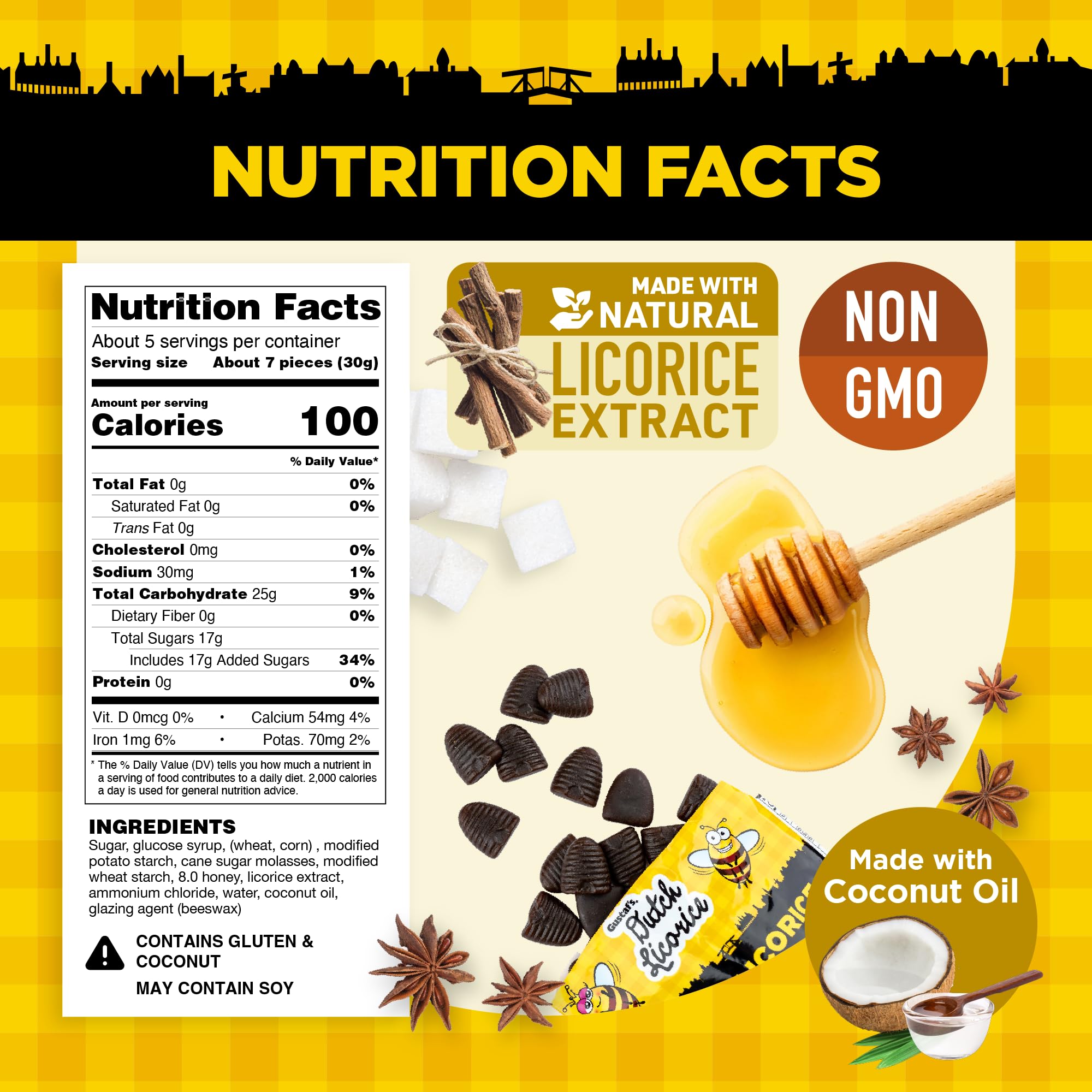 Gustaf's Beehive Dutch Licorice Drops - 5.2oz Bag - Sweet Honey Black Licorice Candy - Dutch Candy from Netherlands - Sweet Black Liquorice Treats