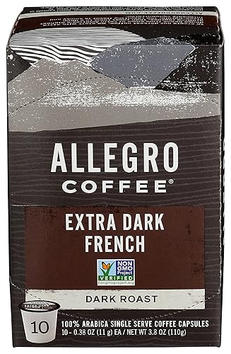 Allegro Coffee, Coffee French Roast Extra Dark Pods 10 Count, 3.8 Ounce