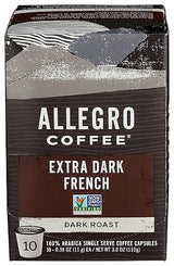 Allegro Coffee, Coffee French Roast Extra Dark Pods 10 Count, 3.8 Ounce