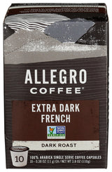 Allegro Coffee, Coffee French Roast Extra Dark Pods 10 Count, 3.8 Ounce