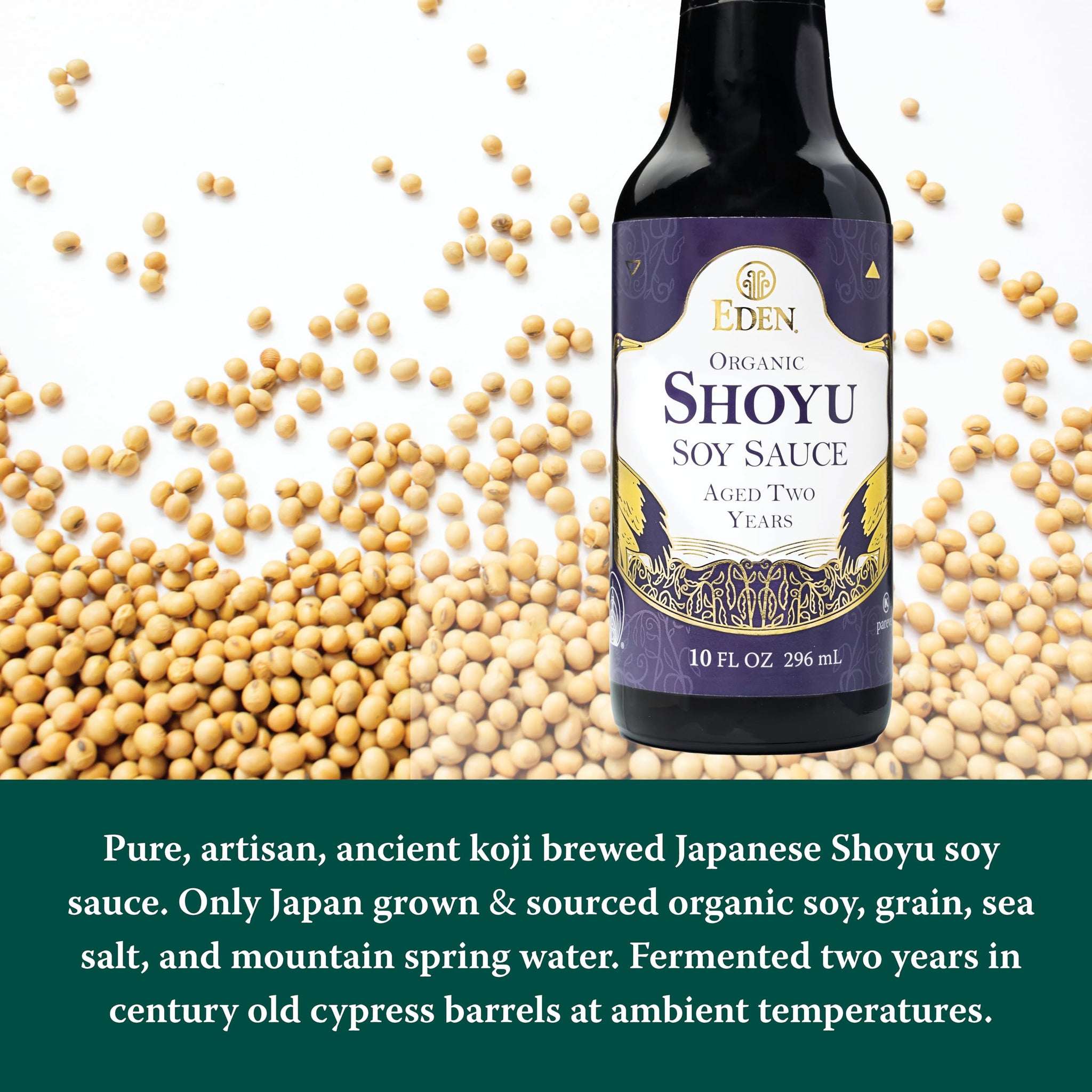 Eden Organic Shoyu Soy Sauce (*NEW*), Artisan Brewed in Japan, Aged 2 Years in Hundred-Year-Old Cypress Wood Barrels, 10 fl oz (296 ml)