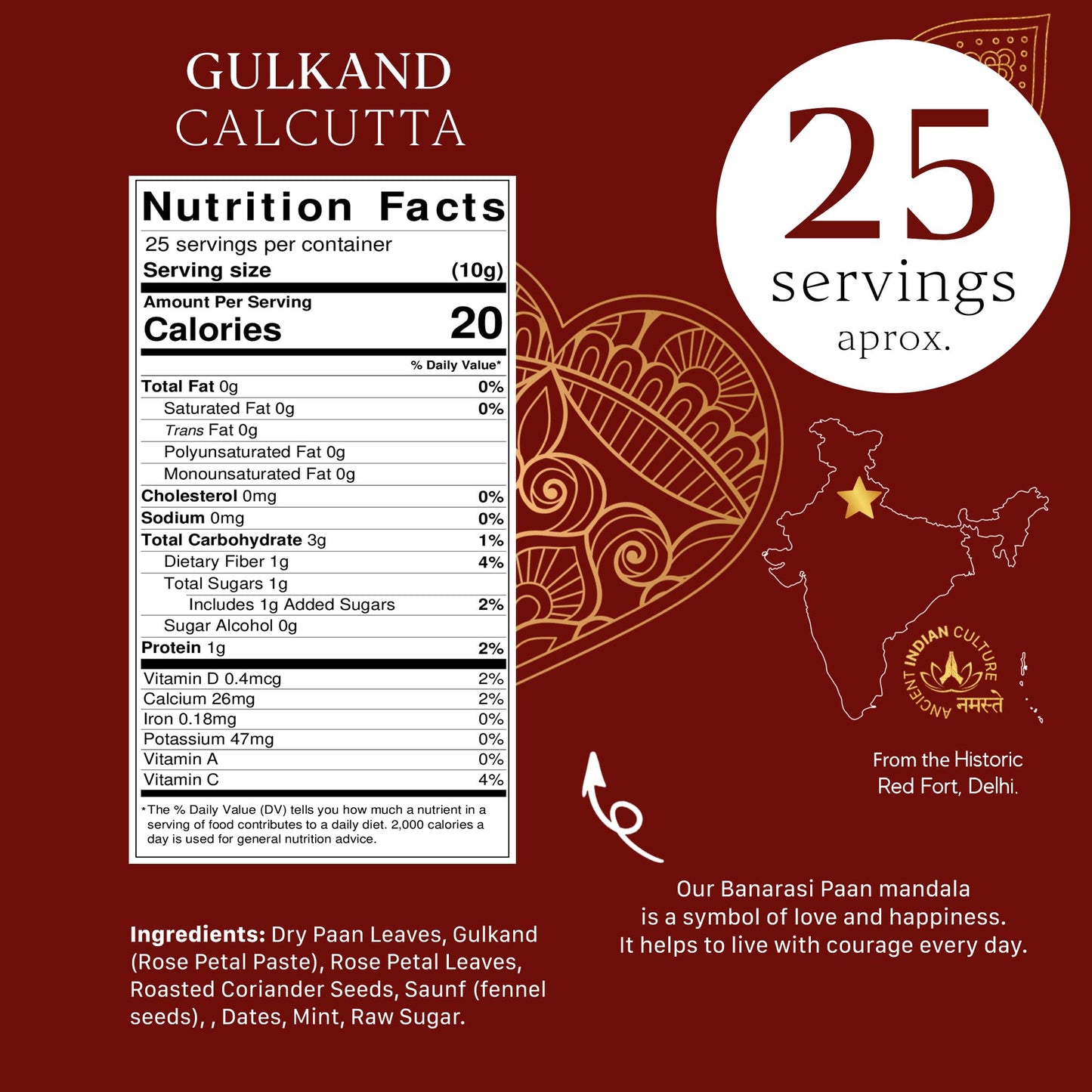 Aryaa Organic Gulkand Paan l 8.75oz (250g)| Herbal Tea & Digestive Snack | | Shredded l 100% Natural, Vegan, Gluten-Friendly | Sound-Infused, Non-GMO