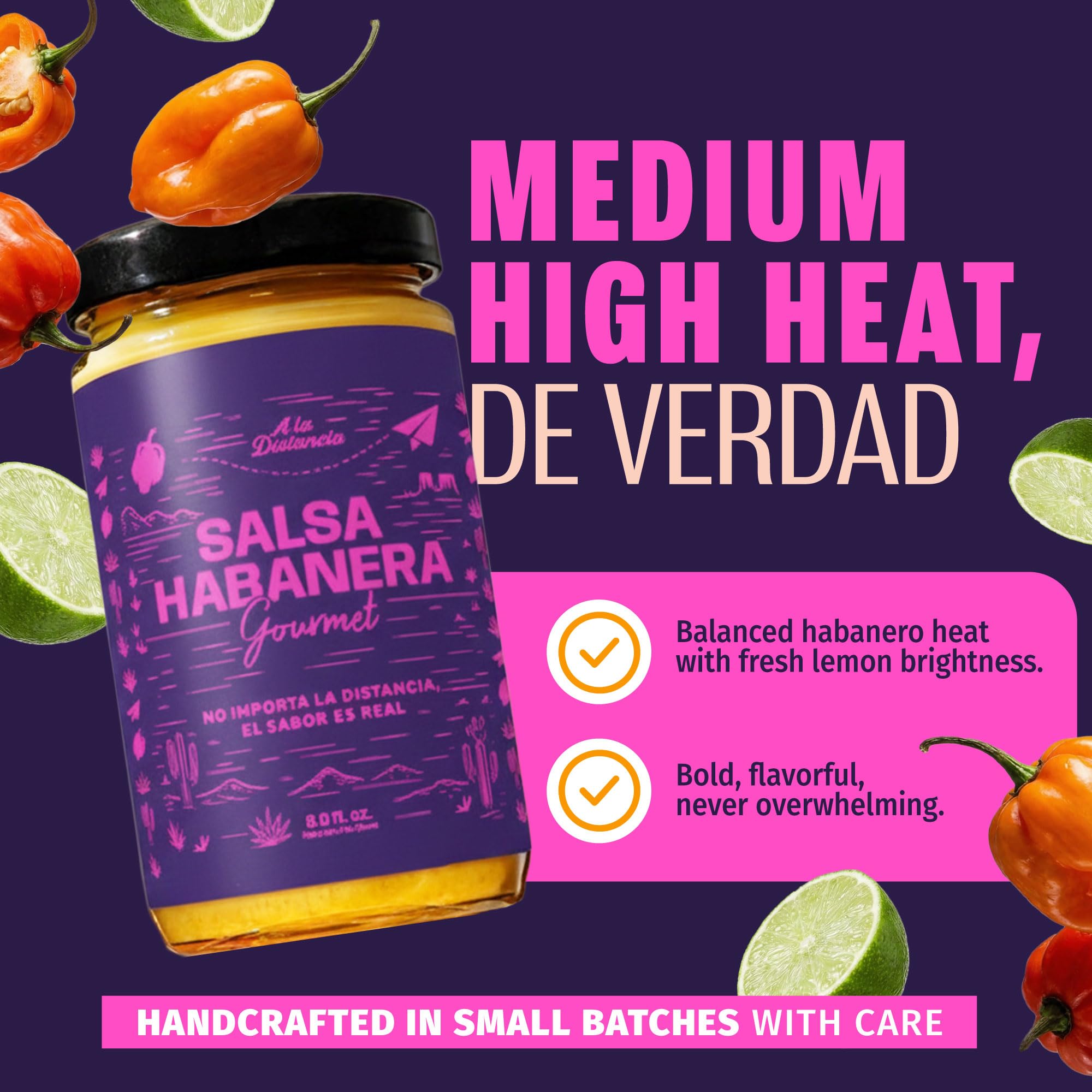 Habanero Hot Sauce - Authentic Mexican Style, Medium-High Heat, Small Batch Artisan Salsa, 100% Natural, No Preservatives, 8 oz