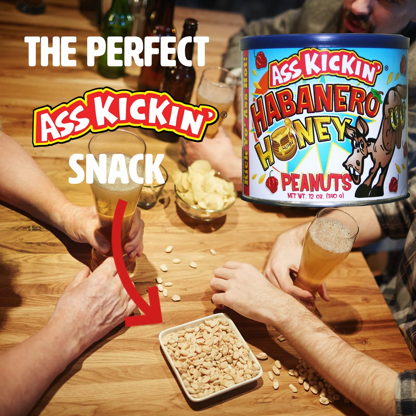 ASS KICKIN’ Habanero Honey Spicy Hot Peanuts - 12oz - Ultimate Spicy Gourmet Gift Peanuts - Try if you dare!
