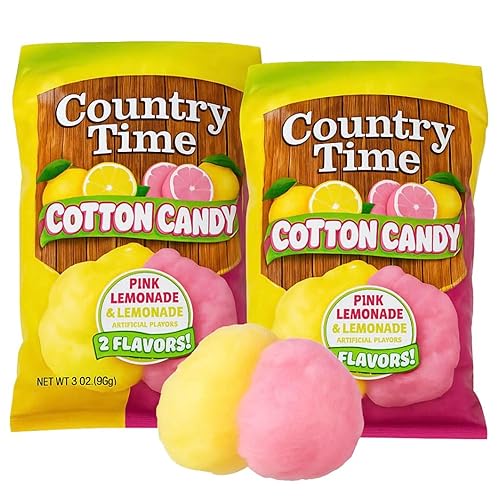 Swirlee Country Time Lemonade Cotton Candy - Sweet & Tangy Sugar Floss Candy, Soft Fluffy Treat, 2 Pack Party Snack