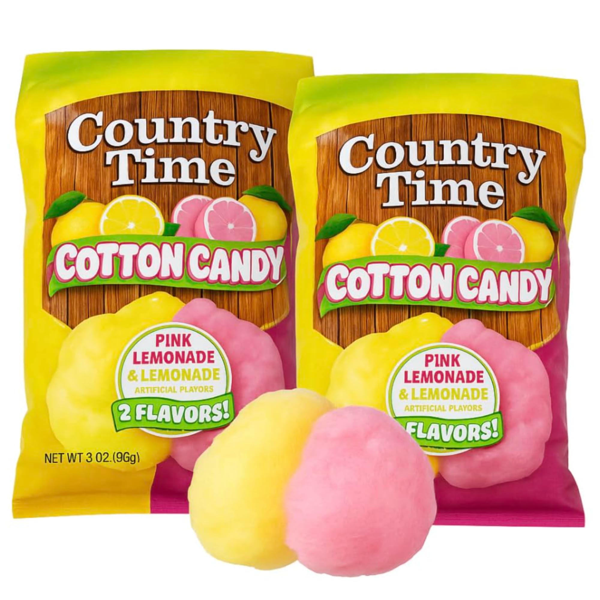 Swirlee Country Time Lemonade Cotton Candy - Sweet & Tangy Sugar Floss Candy, Soft Fluffy Treat, 2 Pack Party Snack