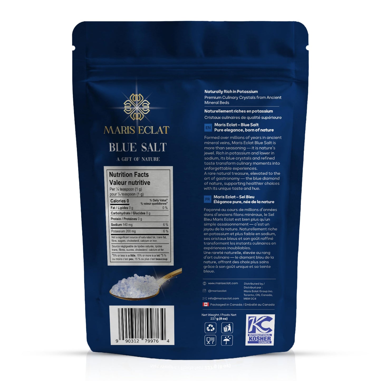 Maris Eclat Blue Salt Coarse Crystals - Premium Gourmet Mineral Salt - Naturally Rich in Potassium with Lower Sodium Than Regular Table Salt