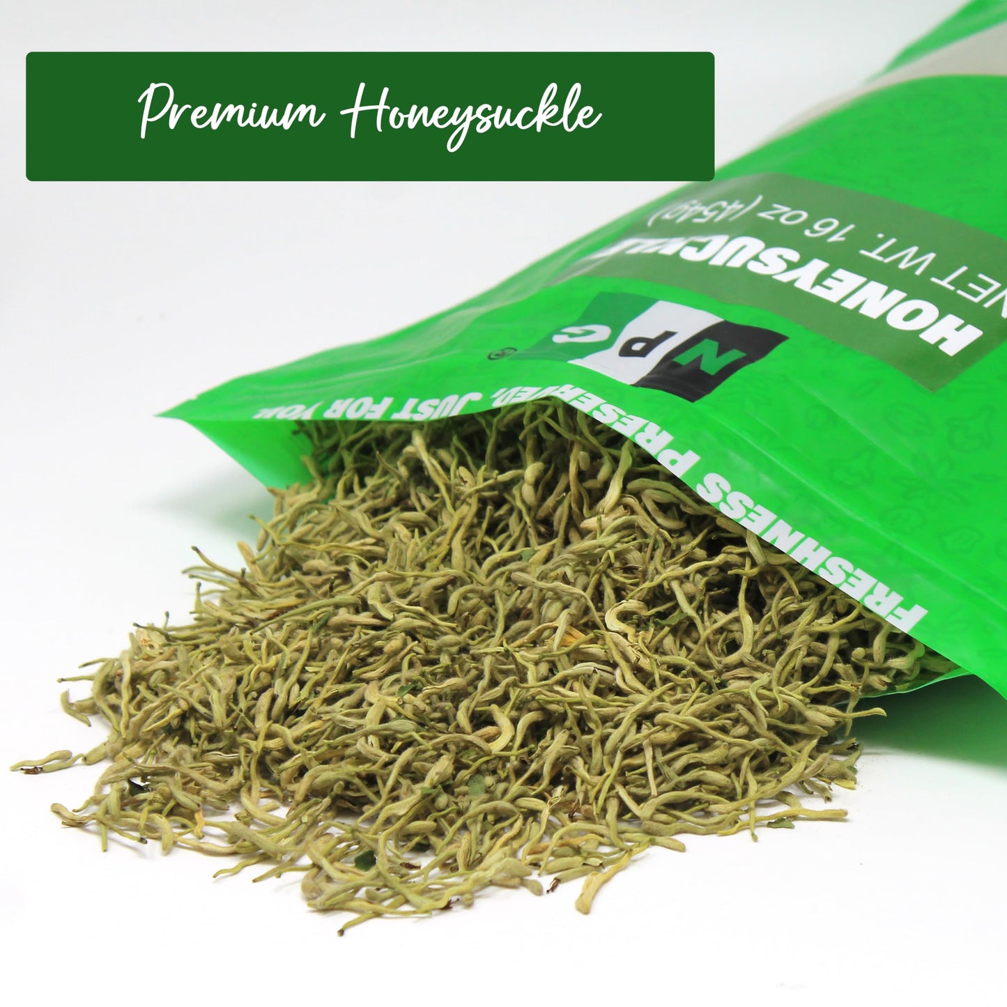 NPG Dried Honeysuckle Bulk 16 Oz, Jin Yin Hua, Natural Herbal Tea, Sweet Floral Aroma, Resealable Packaging, Versatile for Relaxing Teas, Traditional