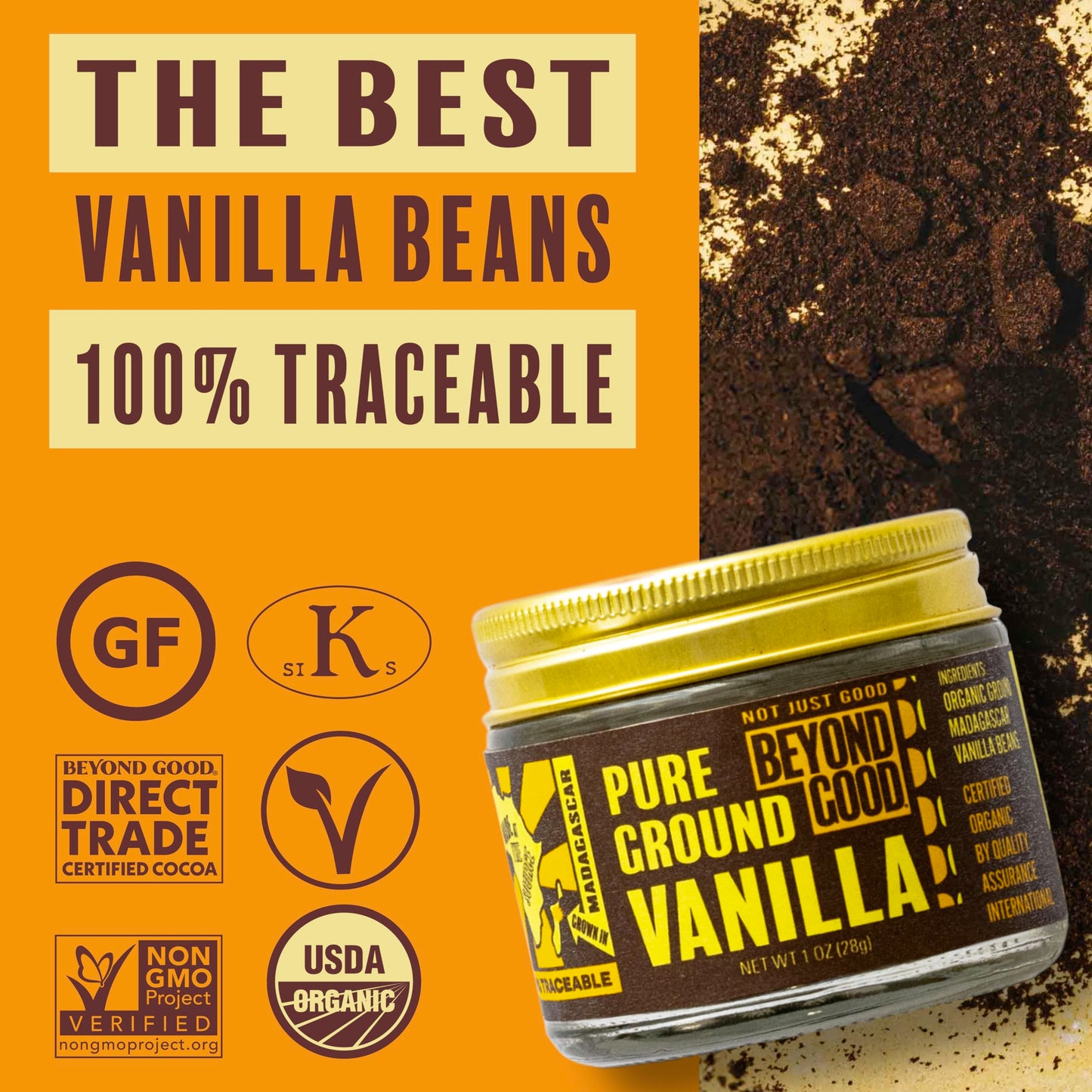 Organic Pure Ground Vanilla Powder | Pure Madagascar Grade A for Bakers, Chefs, Ice Cream Makers, and Home Cooks | Beyond Good Vanilla