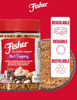 Fisher Mixed Nuts Ice Cream Topping, 5 oz, Peanuts, Almonds, Cashews, Walnuts, Brazil Nuts, Filberts, Pecans, Pistachios & Macadamias, Gluten-Free, No