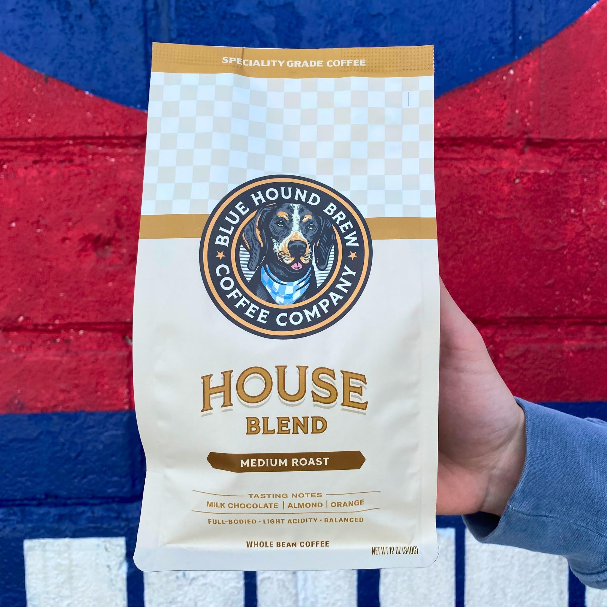 Blue Hound Brew House Blend Whole Bean Coffee, 12oz | Specialty Grade 100% Arabica, Colombia Costa Rica Brazil Blend, Medium Roast, Notes of Milk