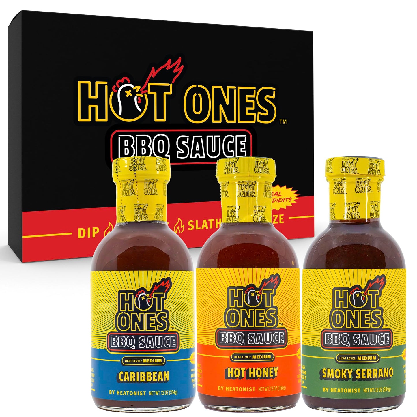 Hot Ones BBQ Sauce Trio - Variety Pack - Gift Set - Caribbean, Hot Honey, Smoked Serrano