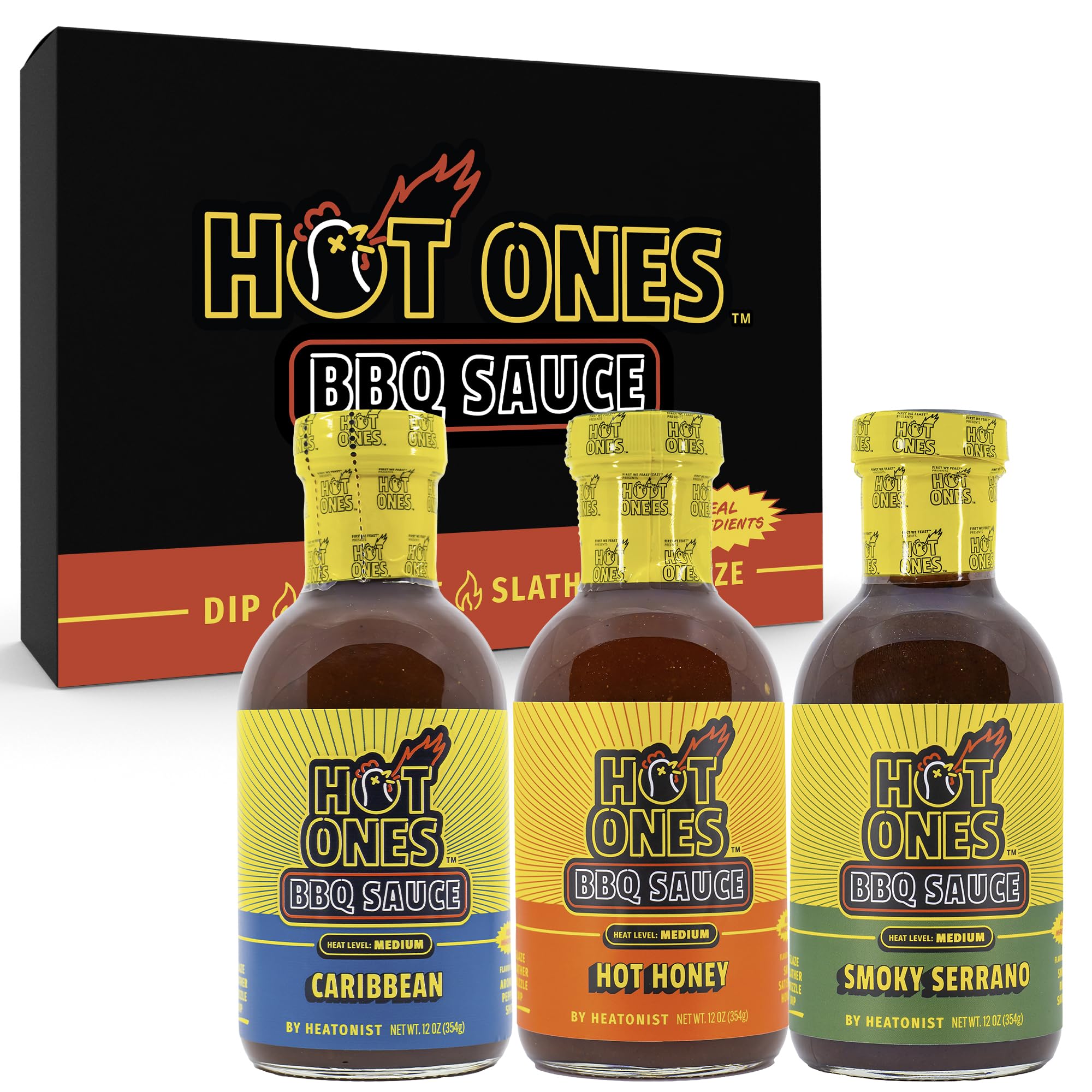 Hot Ones BBQ Sauce Trio - Variety Pack - Gift Set - Caribbean, Hot Honey, Smoked Serrano