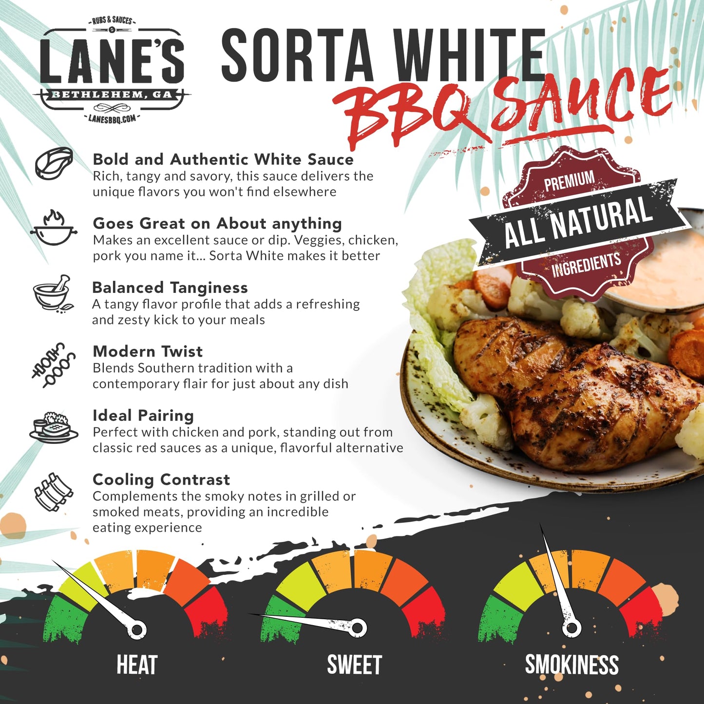Lane's Sorta White BBQ Sauce, Award Winning Chicken Dipping Sauce, Goes Well With Beef, Meat & Burger Sauce, Made in USA Alabama White Sauce, 13.5 Oz