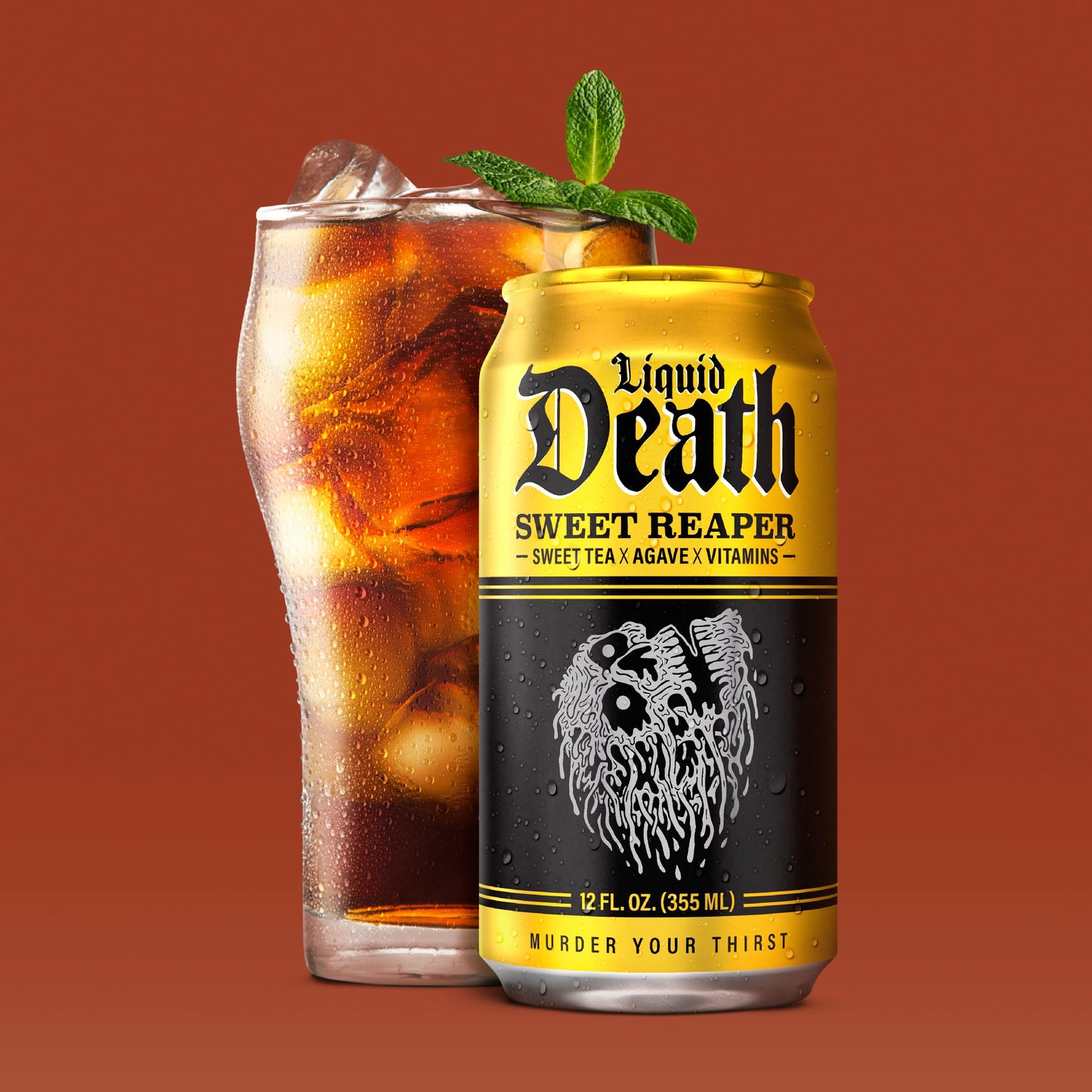 Liquid Death Iced Tea - Sweet Reaper (Black Sweet Tea), Less Sugar*, Boost of Caffeine, B Vitamins, No Artificial Sweeteners, 12 Fl Oz (Pack of 12)