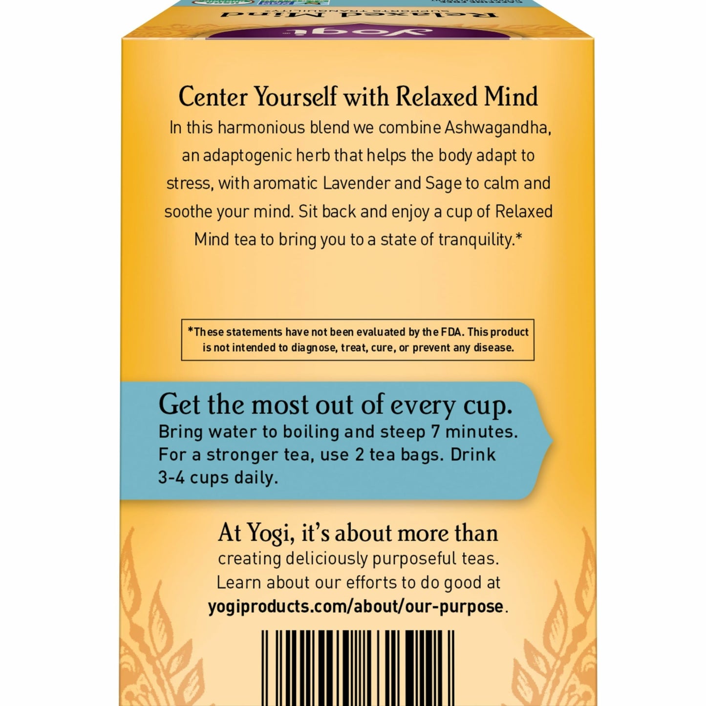 Yogi Tea - Relaxed Mind (6 Pack) - Supports Tranquility - Calming Tea with Gotu Kola and Lavender - Caffeine Free - 96 Organic Herbal Tea Bags