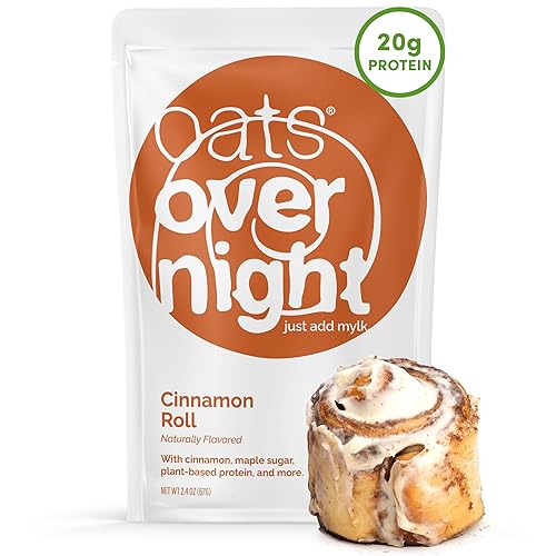 Oats Overnight Cinnamon Roll - Vegan Overnight Oats with 20g Protein, High Fiber Breakfast Protein Shake - Gluten Free Oatmeal, Non GMO High Protein