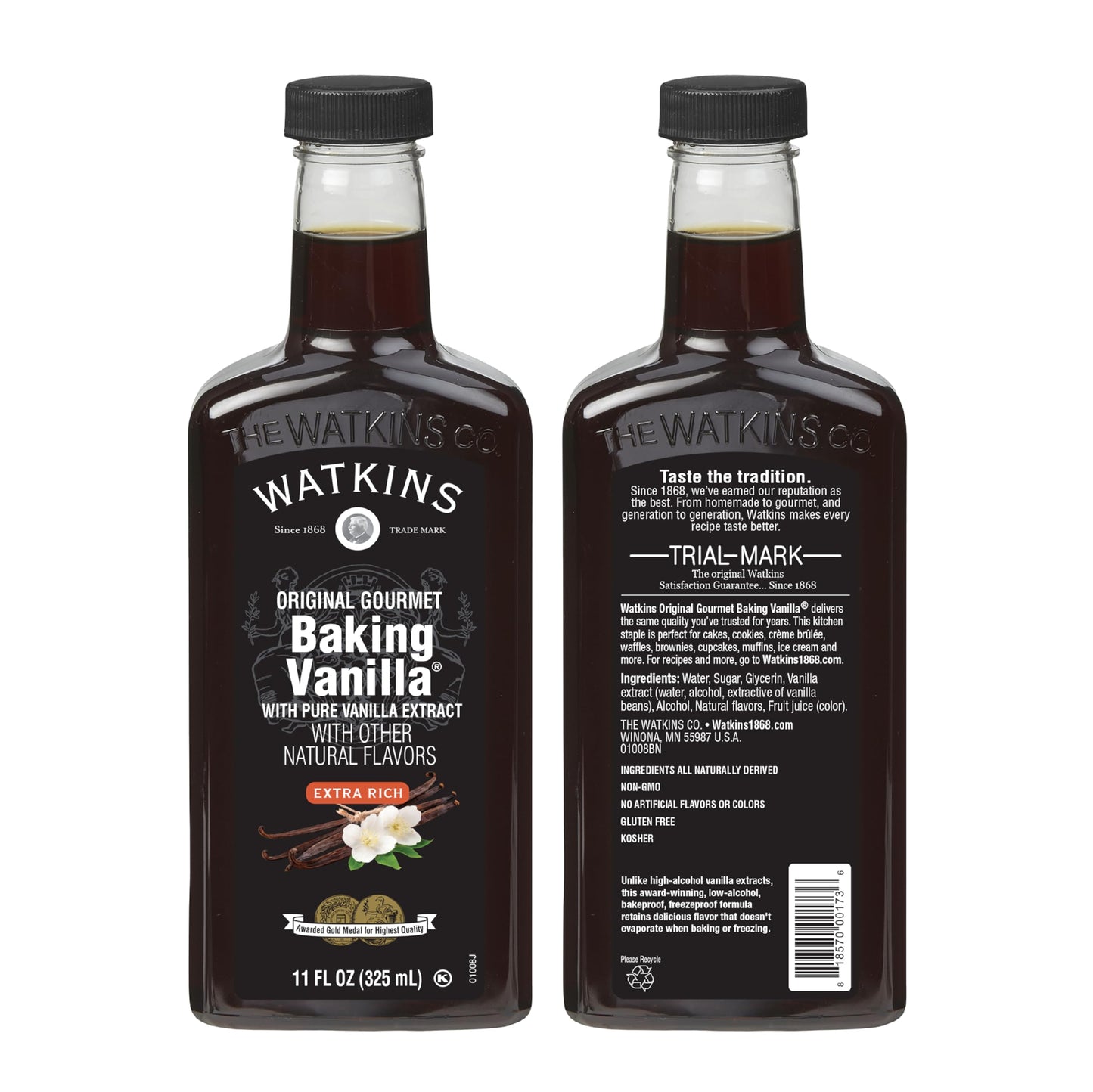 Watkins All Natural Original Gourmet Baking Vanilla, with Pure Vanilla Extract, 11 Fl Oz (Pack of 1) - Packaging May Vary