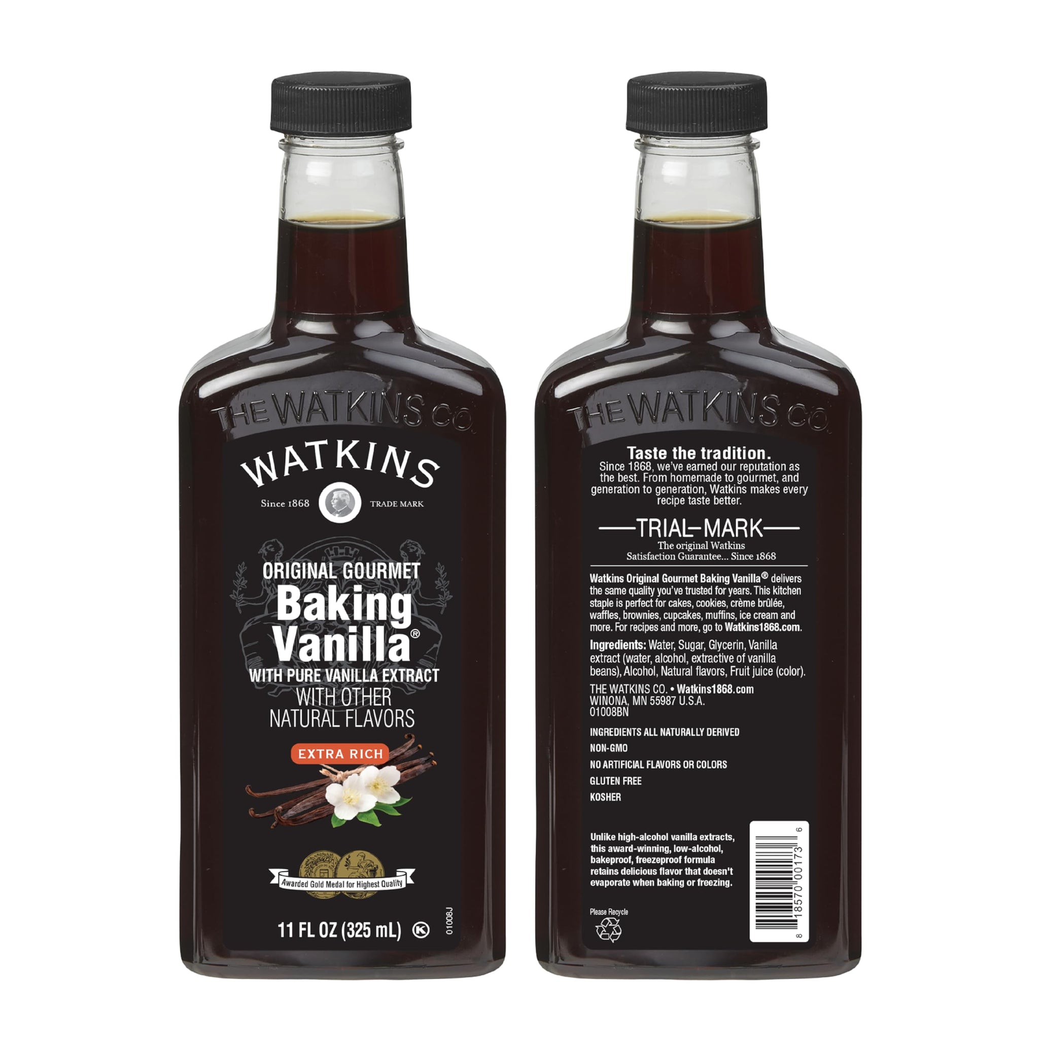 Watkins All Natural Original Gourmet Baking Vanilla, with Pure Vanilla Extract, 11 Fl Oz (Pack of 1) - Packaging May Vary