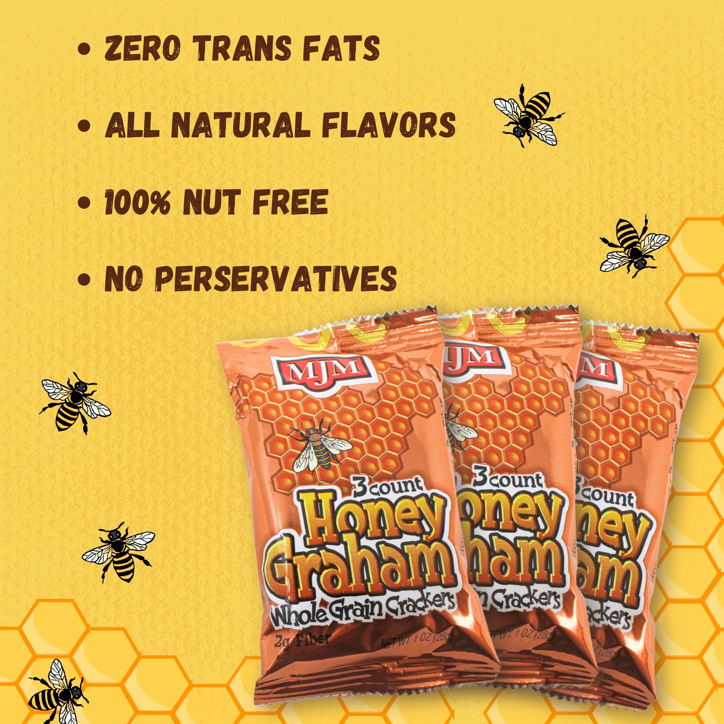 MJM Honey Graham Crackers - Case of 50 Packs | Wholesome and Crunchy Snack | Perfect for Any Occasion | Healthy and Satisfying