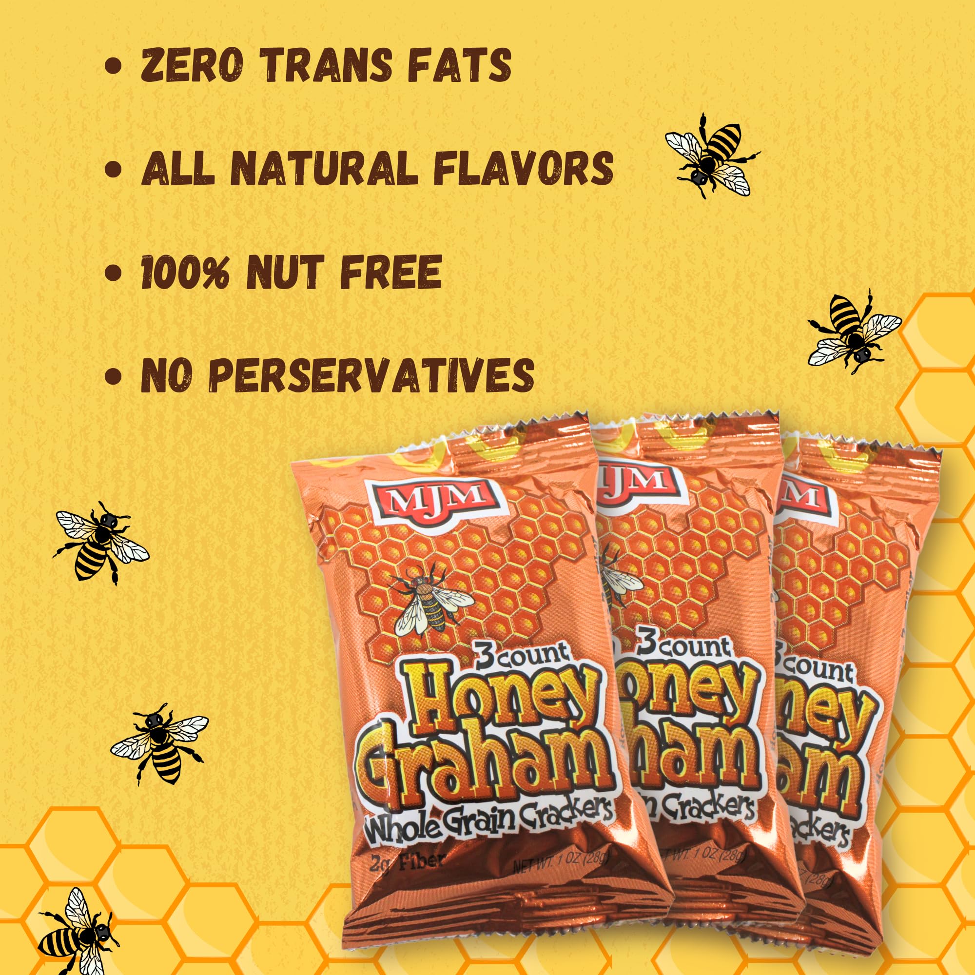 MJM Honey Graham Crackers - Case of 50 Packs | Wholesome and Crunchy Snack | Perfect for Any Occasion | Healthy and Satisfying