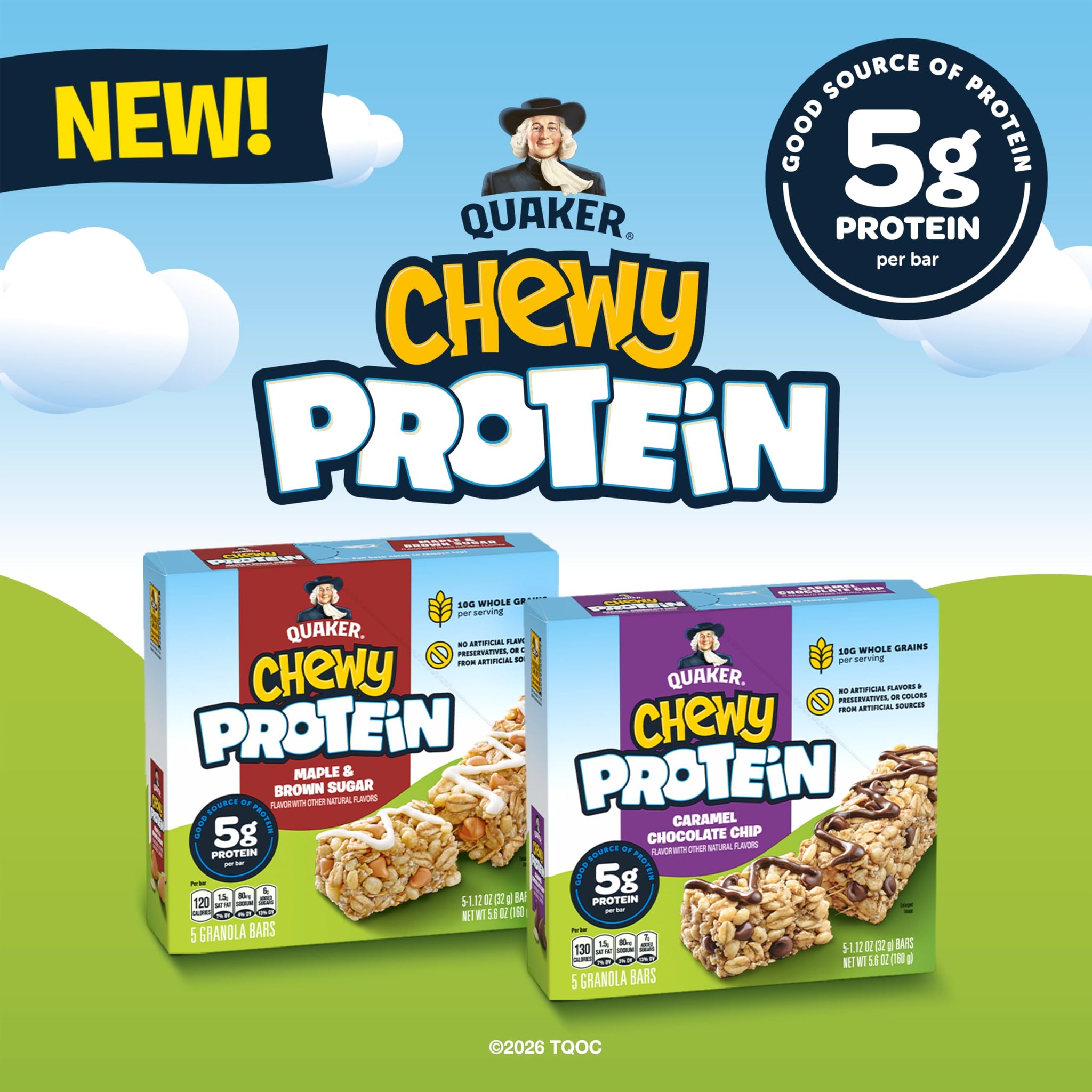 Quaker Chewy Protein Granola Bars Variety Pack, 1.12 oz Bars, (10 Pack) 5g Protein, No Artificial Flavors or Preservatives, No Colors from Artificial