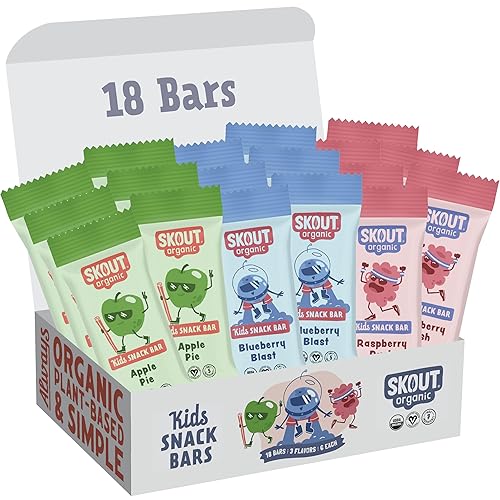Skout Organic Real Food Bars for Kids Fruit Variety Pack (18 Pack) | Organic Snacks for Kids | Plant-Based Nutrition, No Refined Sugar | Vegan |