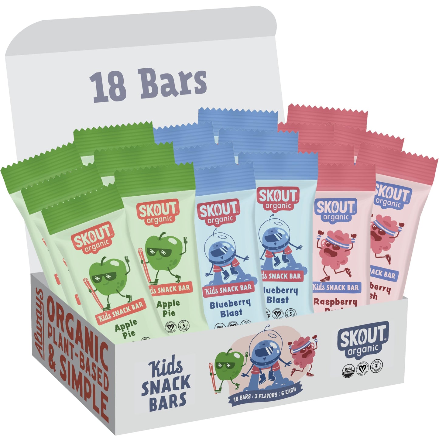 Skout Organic Real Food Bars for Kids Fruit Variety Pack (18 Pack) | Organic Snacks for Kids | Plant-Based Nutrition, No Refined Sugar | Vegan |