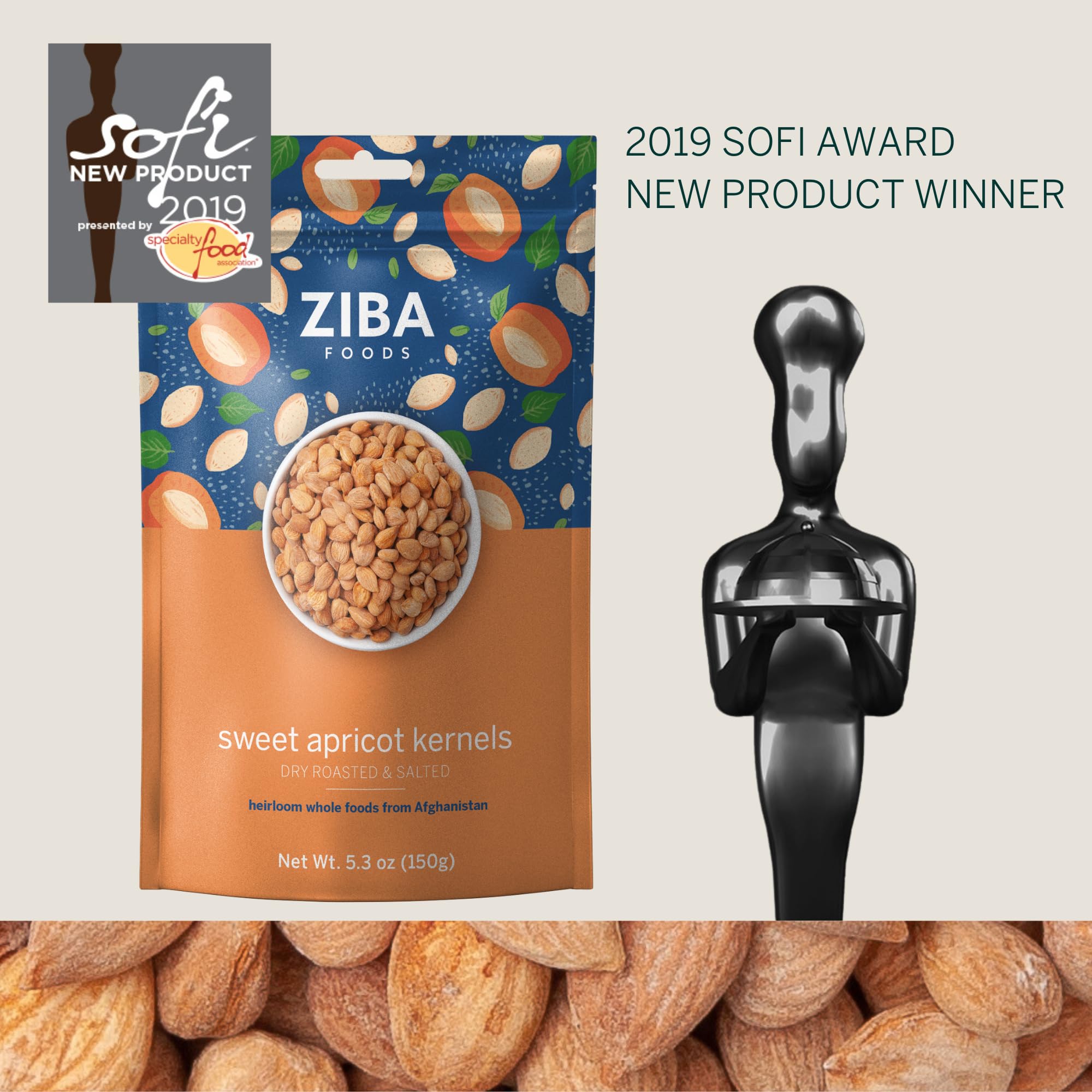 Ziba Foods Sweet Apricot Kernels | 5.3 oz | Non-GMO & Vegan Dried Apricot Seeds Whole 30 Friendly & Keto, Paleo, Dry Roasted Superseed | Wild Grown