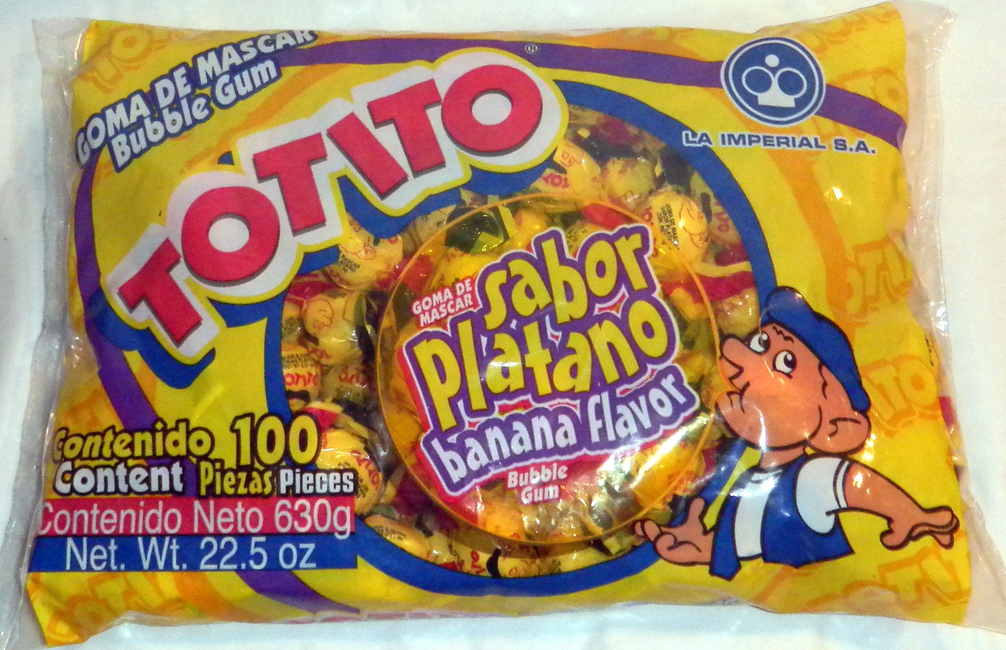 Totito Platano - Banana Goma De Mascar Chicles Flavored Bubble Gum 100 Pcs 22.5oz