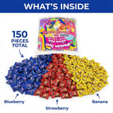 Mexican Bubble Gum Variety Pack, 150 Pcs. Authentic Bubblegum Fruit Flavors, Banana, Strawberry, and Blueberry, by Don Turinos