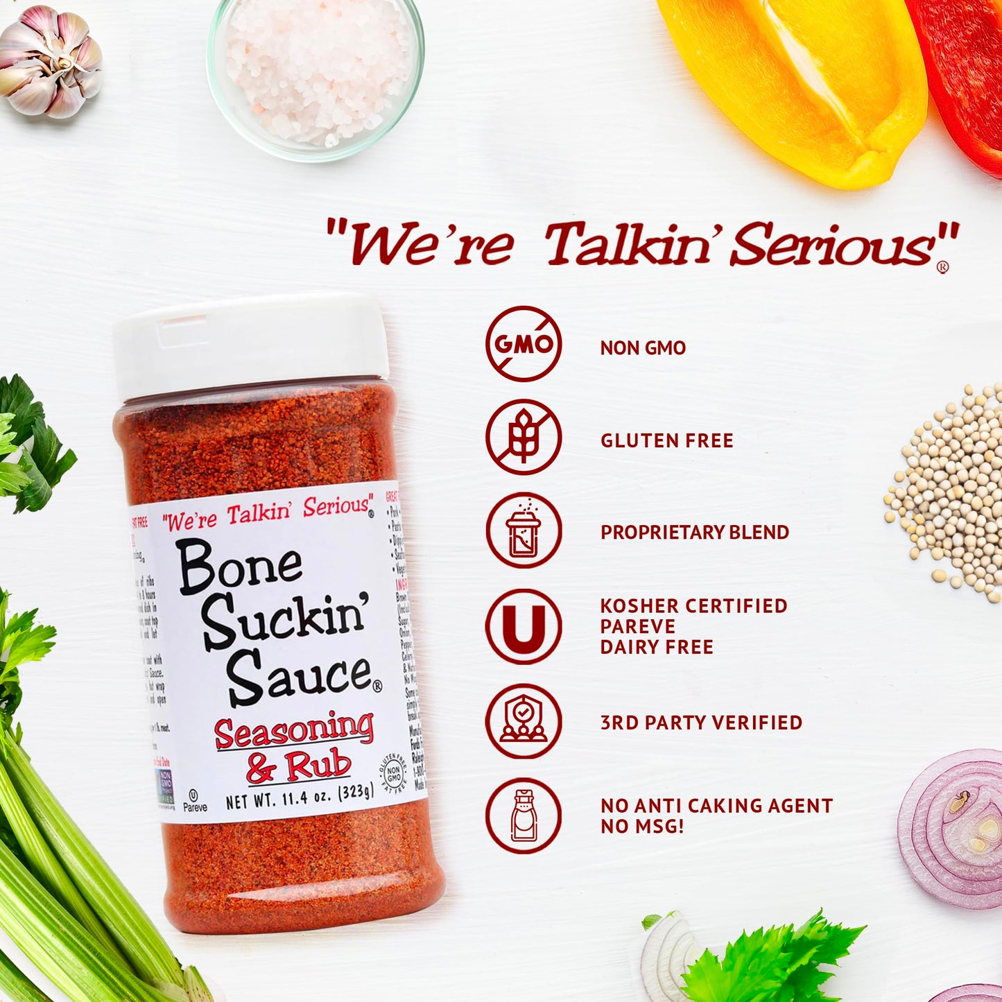 Bone Suckin' Seasoning & Rub, Original Blend, Grilling Rubs, Dry Pork Rub, Gluten-Free, Non-GMO, Kosher, Great on Ribs, Pork, Beef, Chicken, Seafood