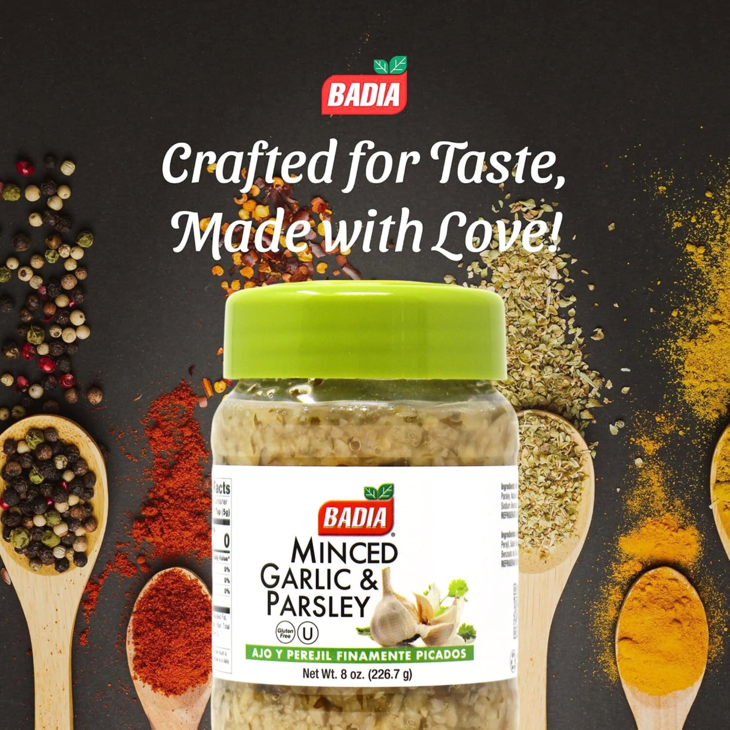 Badia Minced Garlic & Parsley, 8 oz - Aromatic Garlic and Fresh Parsley Blend