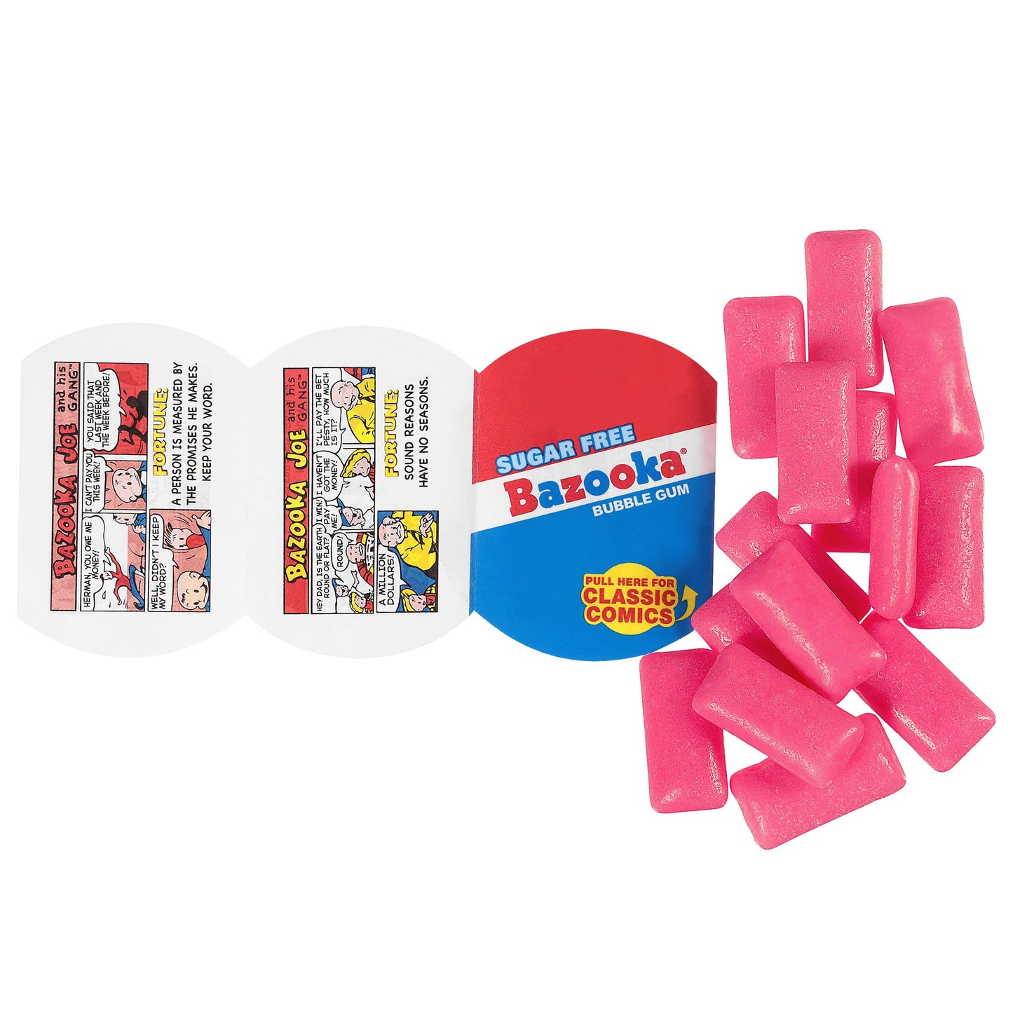 Bazooka Bubble Gum Sugar-Free Chewing Gum Pellets, Bulk Gum in Resealable Bag, 120 Ct in Original Pink Flavor, Sugar Free Bulk, Baseball Party Favors