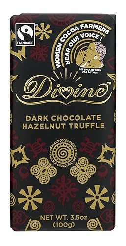 Divine Chocolate Dark Chocolate With Hazelnut Truffle bar, 3.5 Oz