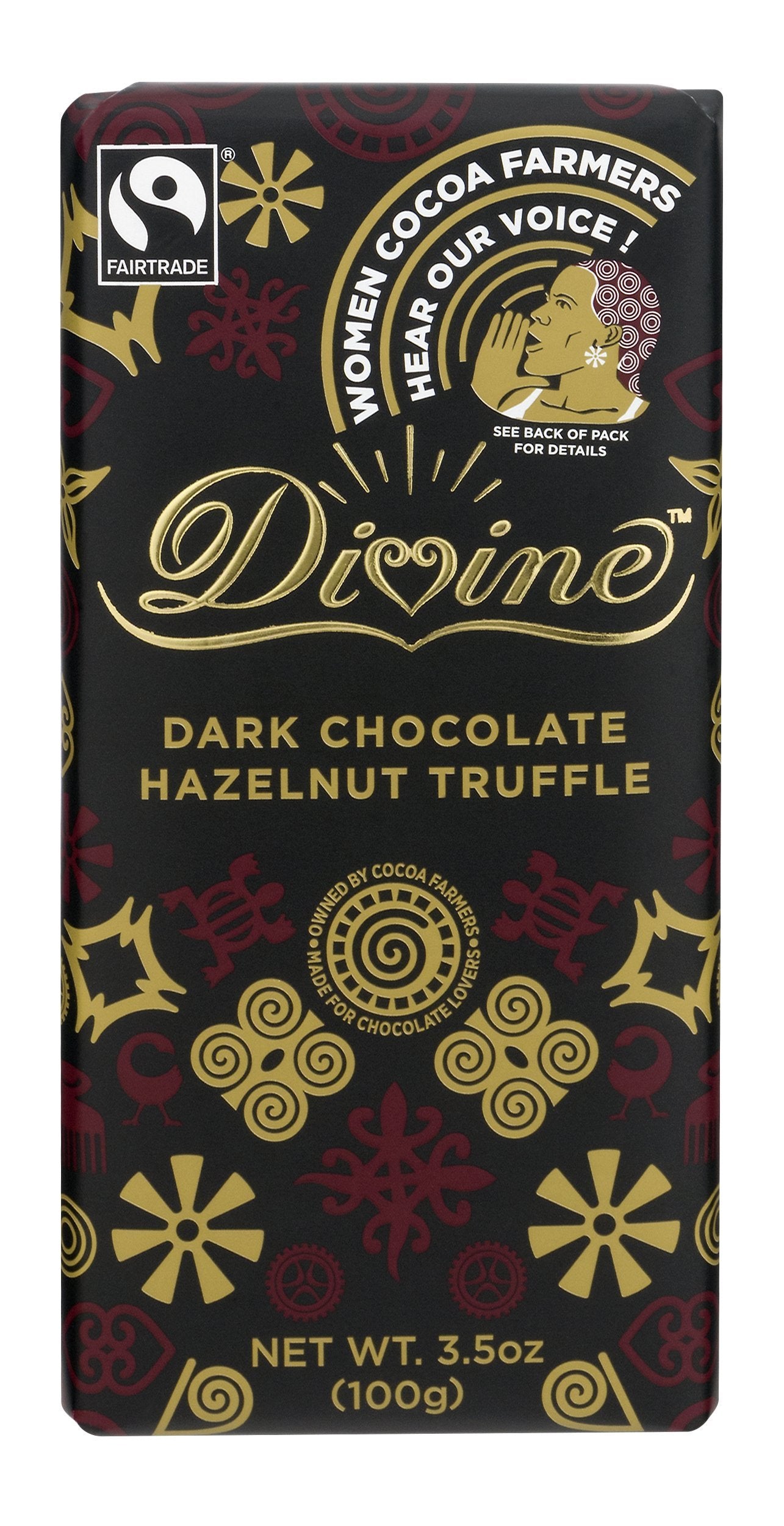 Divine Chocolate Dark Chocolate With Hazelnut Truffle bar, 3.5 Oz