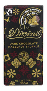 Divine Chocolate Dark Chocolate With Hazelnut Truffle bar, 3.5 Oz