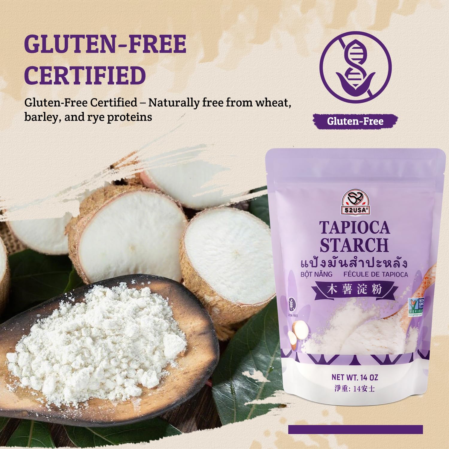 52USA Tapioca Starch, 28oz (Pack of 2), Tapioca Flour (794g), Gluten Free, Kosher, Vegan, No Preservatives, All Natural, Thickener for Soups, Gravies