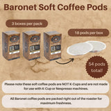 Baronet Coffee Pods [DECAF French Vanilla-54 Pods] Flavored Single Cup Use, Like Senseo [3 Boxes of 18 Single Serve 10 Gram] Regular Strength, Med