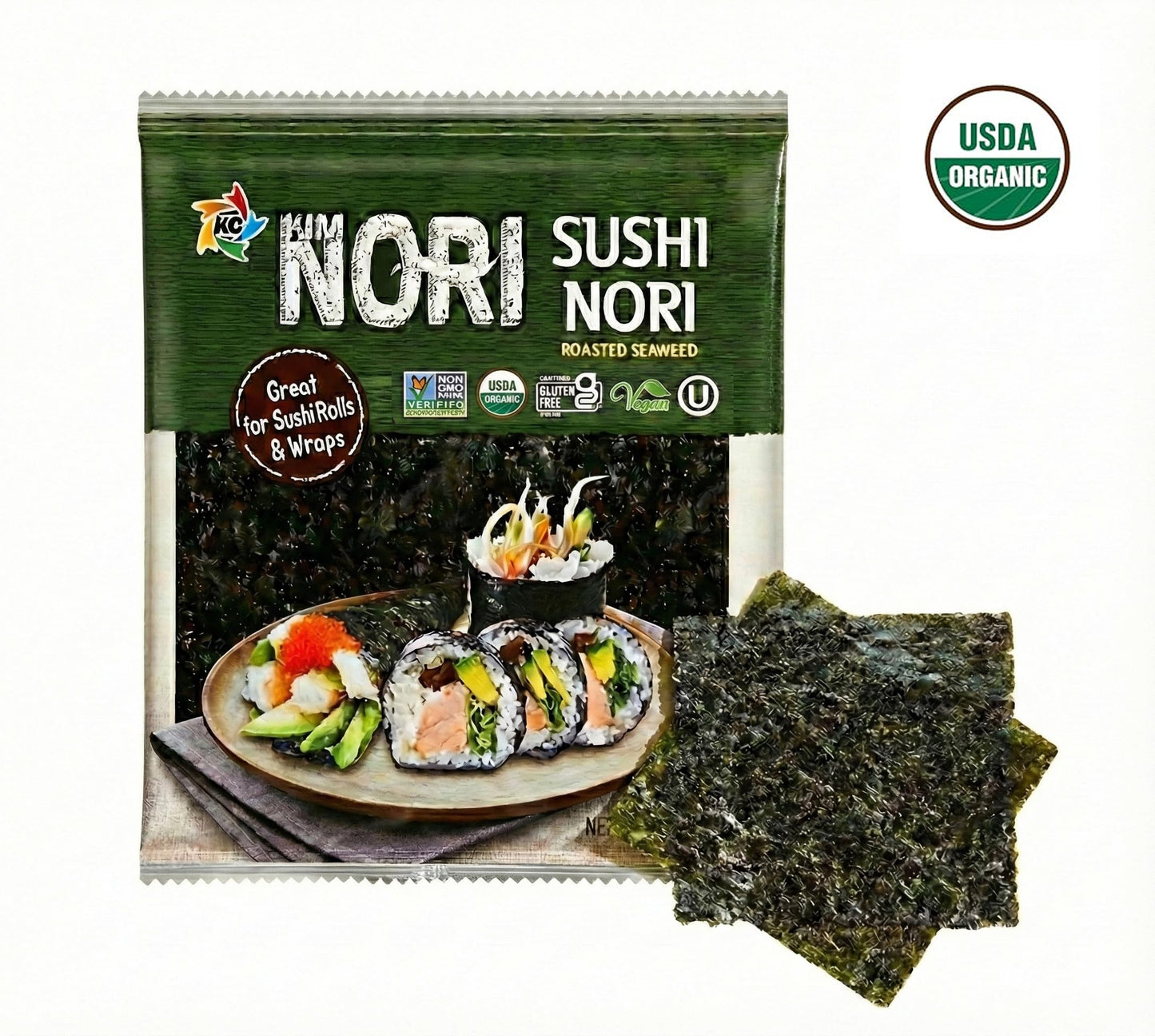 Kimnori Organic Roasted Seaweed Sushi Nori Sheets (30 Sheets, 3-Pack) - Professional Grade Full Size Nori for Sushi & Kimbap - California Crafted