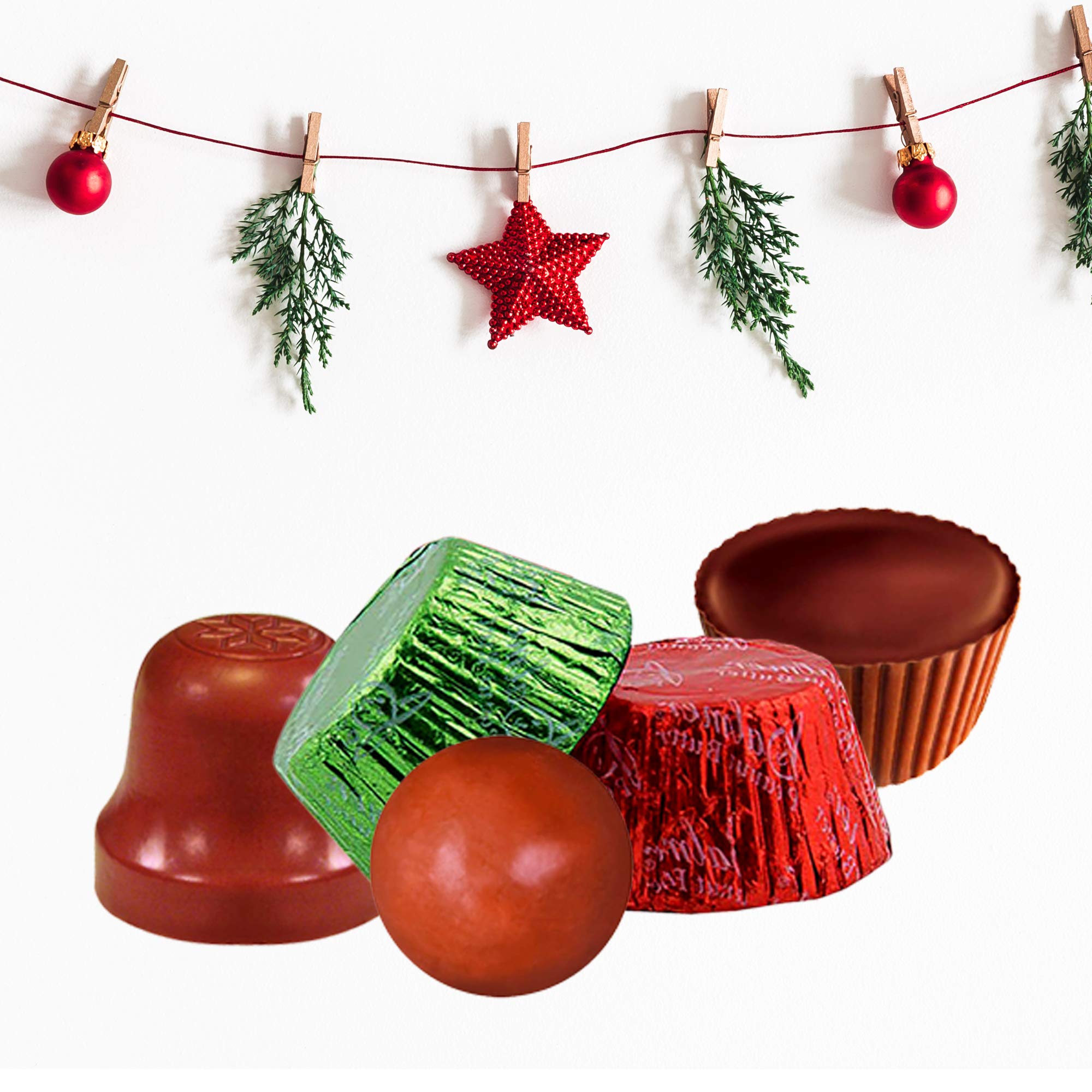 R.M. Palmer Christmas Mix, Bulk Bag of Fudge Bells, Santa Crisp Kringle's, Peanut Butter Cups, Chocolaty spheres, Holiday Themed Treats, Candy