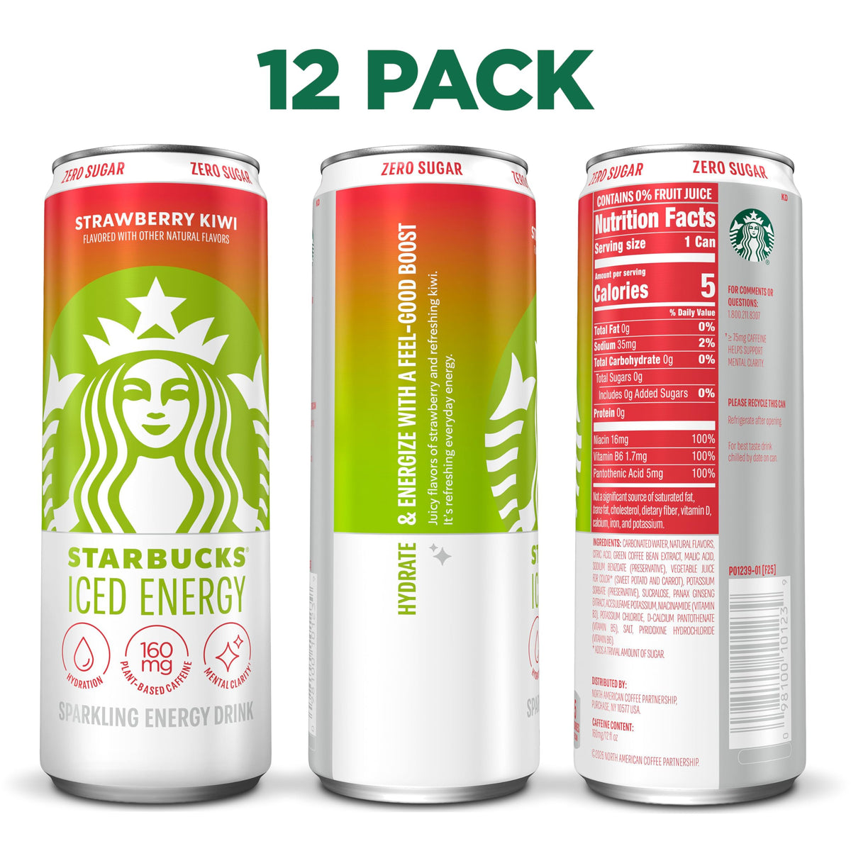 Starbucks Iced Energy Drink, Strawberry Kiwi, 12 Fl Oz Cans (Pack of 12)