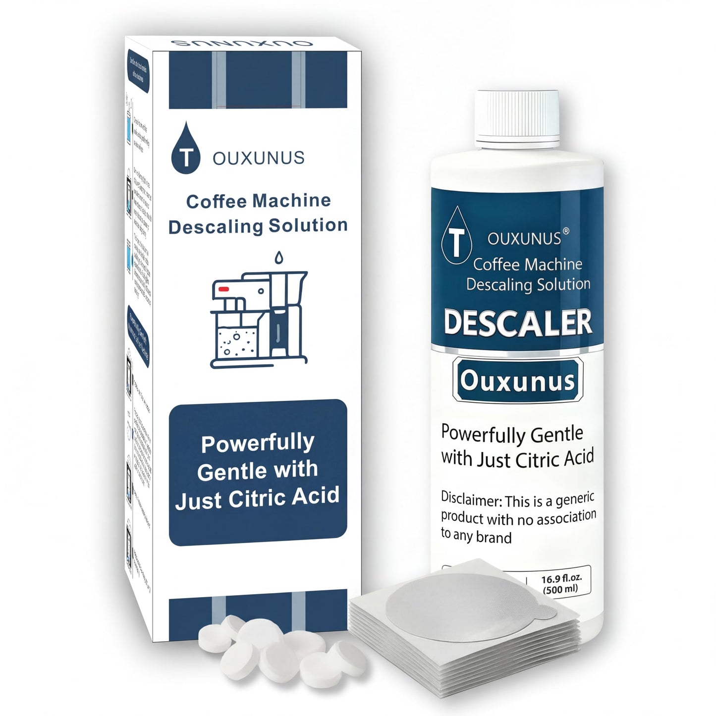 Ouxunus Descaling Solution Kit Compatible with Nespresso Vertuo Descaling solution & Coffee Machines, 16.9 fl Oz Descaler (4 Uses), 8 Cleaning Tablets