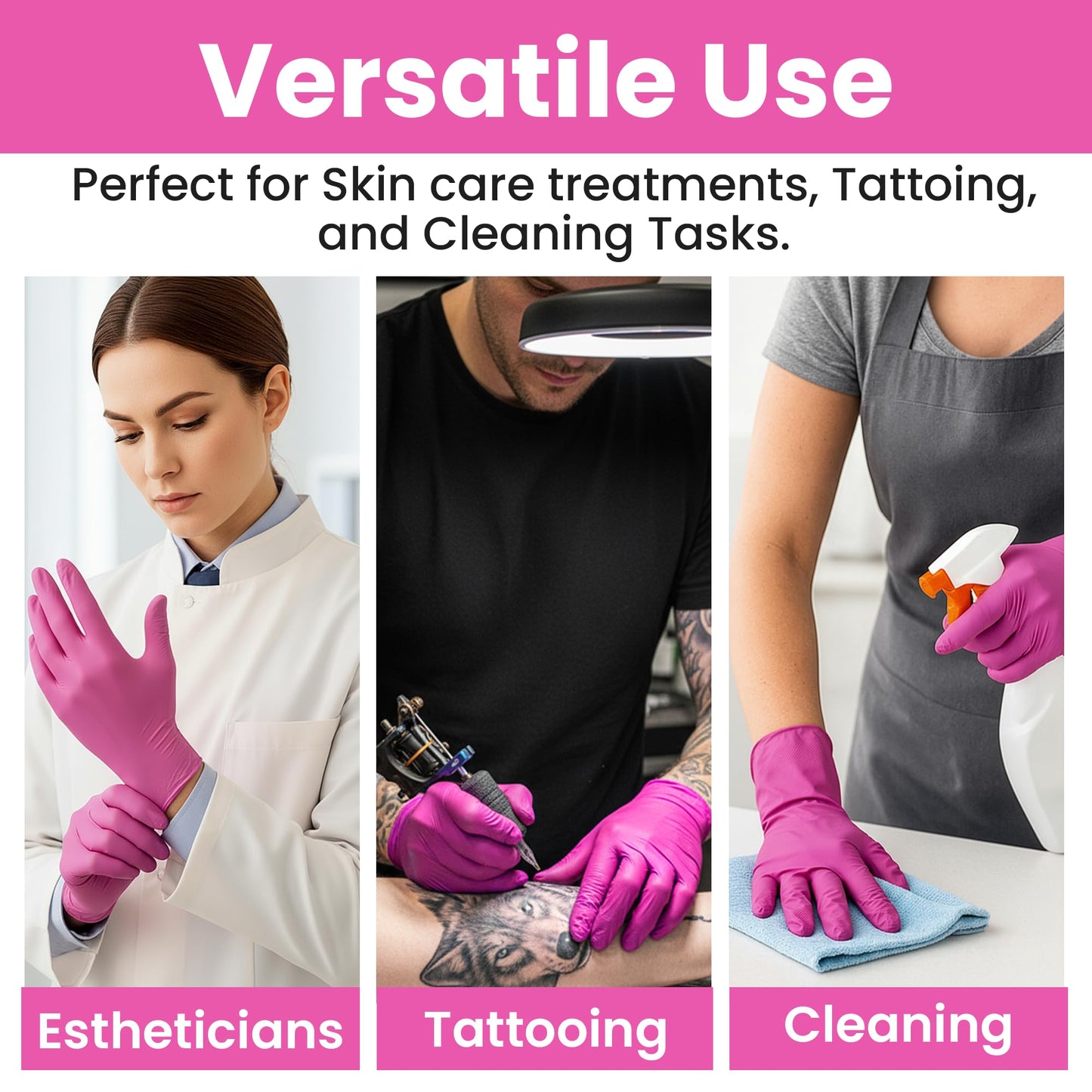 SAFEWAY USA Pink Nitrile Gloves Disposable - Non-Latex, Powder-Free, Ambidextrous Design Multi-purpose Gloves for House Chores, Nail Tech, Salon